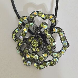 Premier Designs Green Crystal Necklace/Brooch, and Earring Set